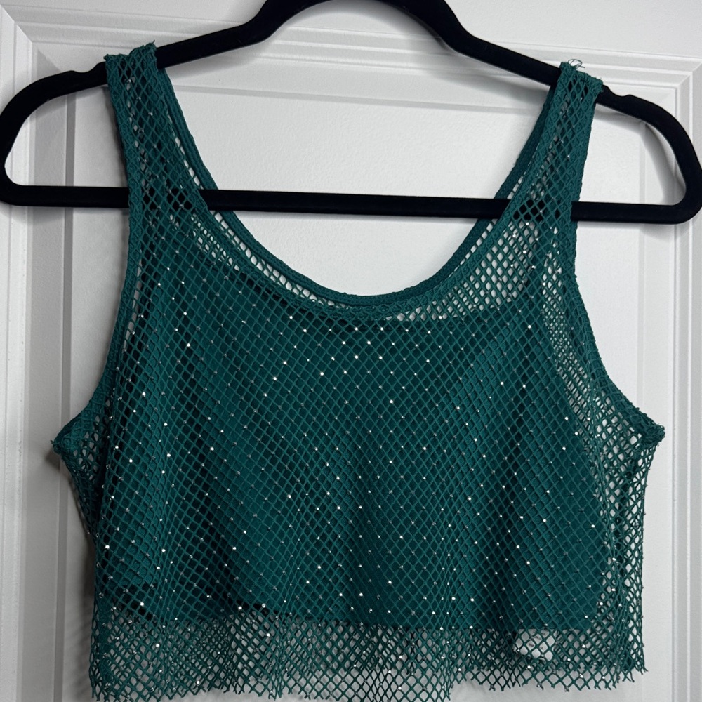 Sincerely Jules Teal Mesh Crop Top